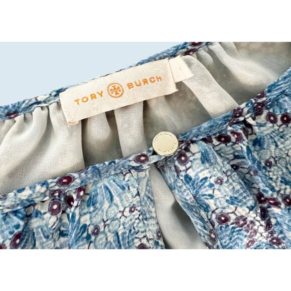 TORY BURCH Blue Medallion Print Silk Blend Pullover Blouse Size 6 - Picture 6 of 7